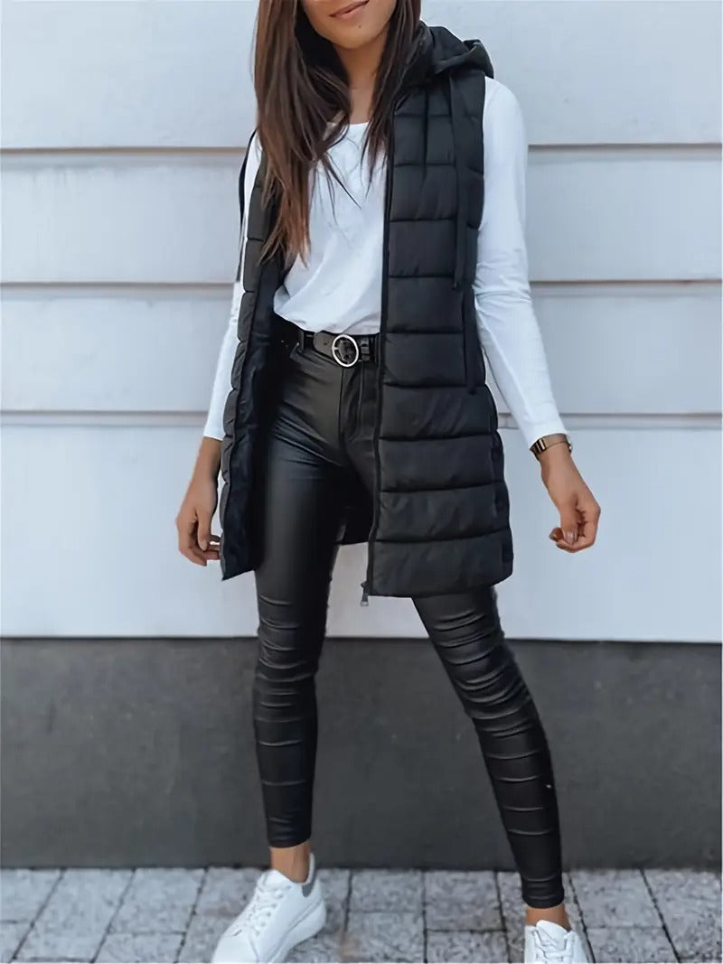 2025 fall winter new women's elegant hooded long vest midi - Temu