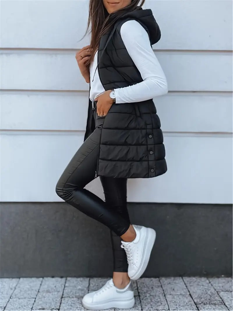 2025 fall winter new women's elegant hooded long vest midi - Temu