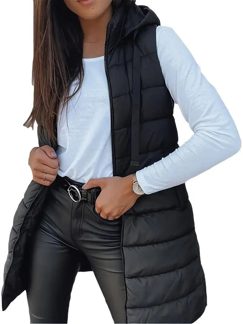 2025 fall winter new women's elegant hooded long vest midi - Temu