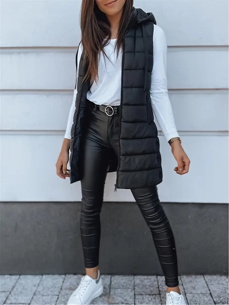 2025 fall winter new women's elegant hooded long vest midi - Temu