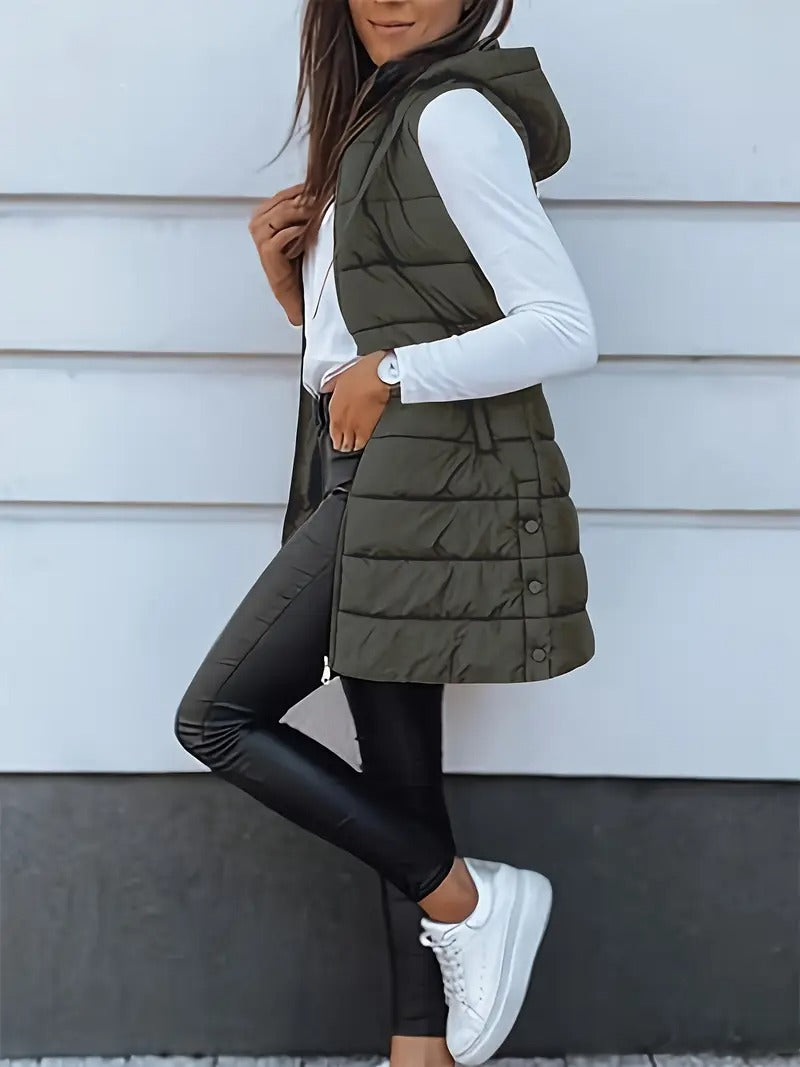 2025 fall winter new women's elegant hooded long vest midi - Temu