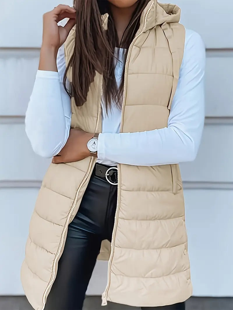 2025 fall winter new women's elegant hooded long vest midi - Temu