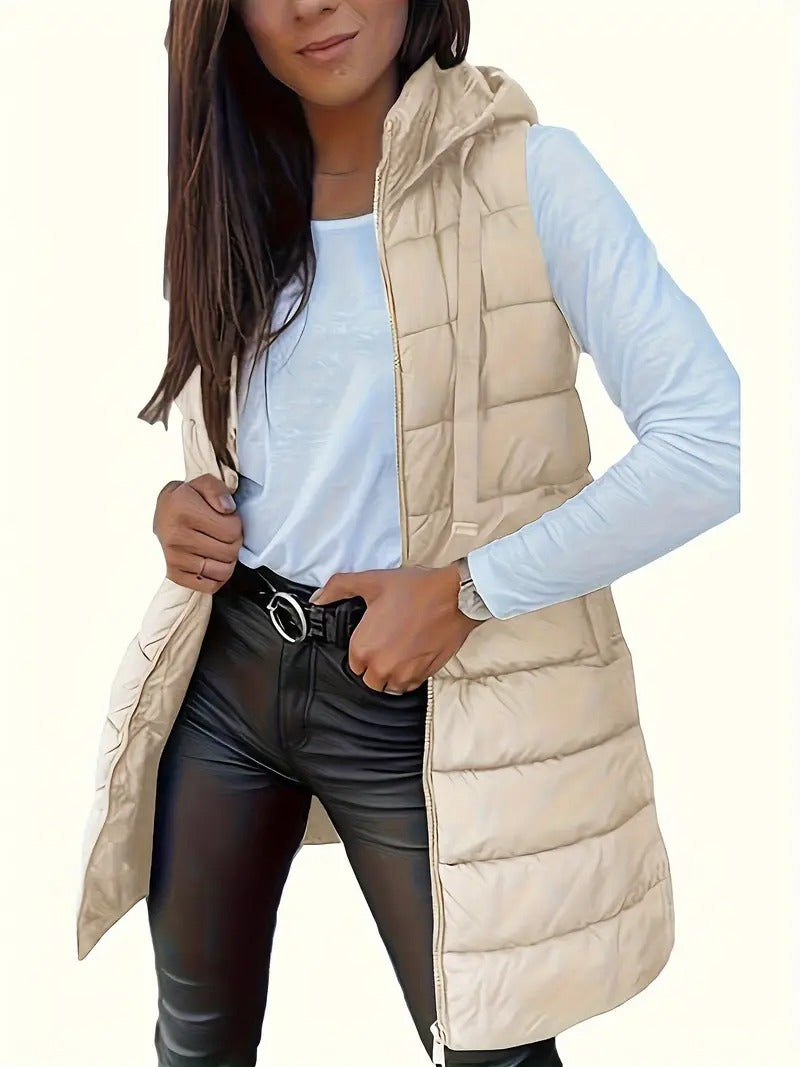 2025 fall winter new women's elegant hooded long vest midi - Temu