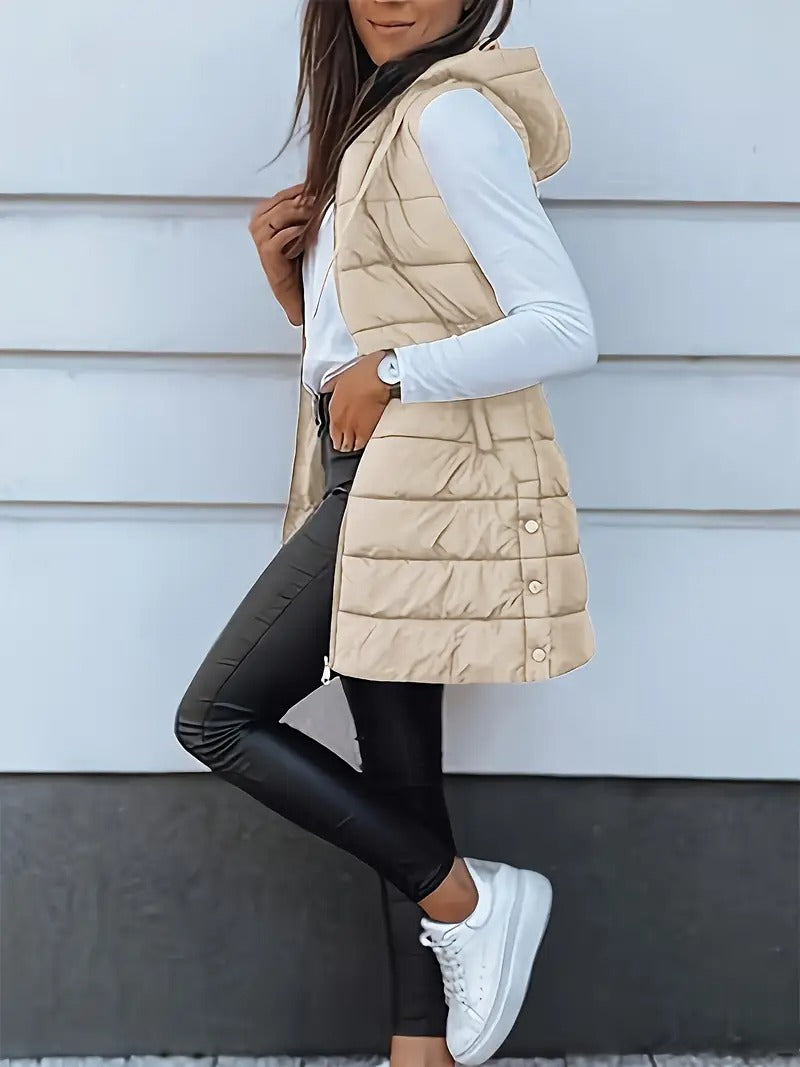 2025 fall winter new women's elegant hooded long vest midi - Temu