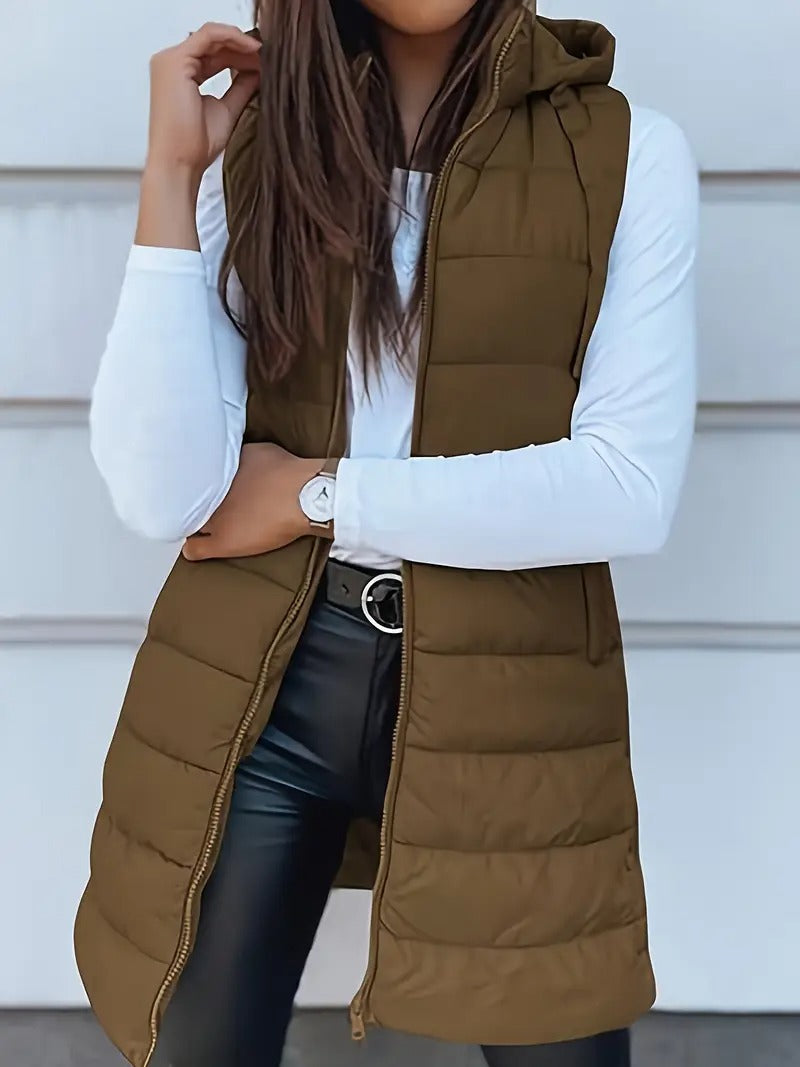 2025 fall winter new women's elegant hooded long vest midi - Temu