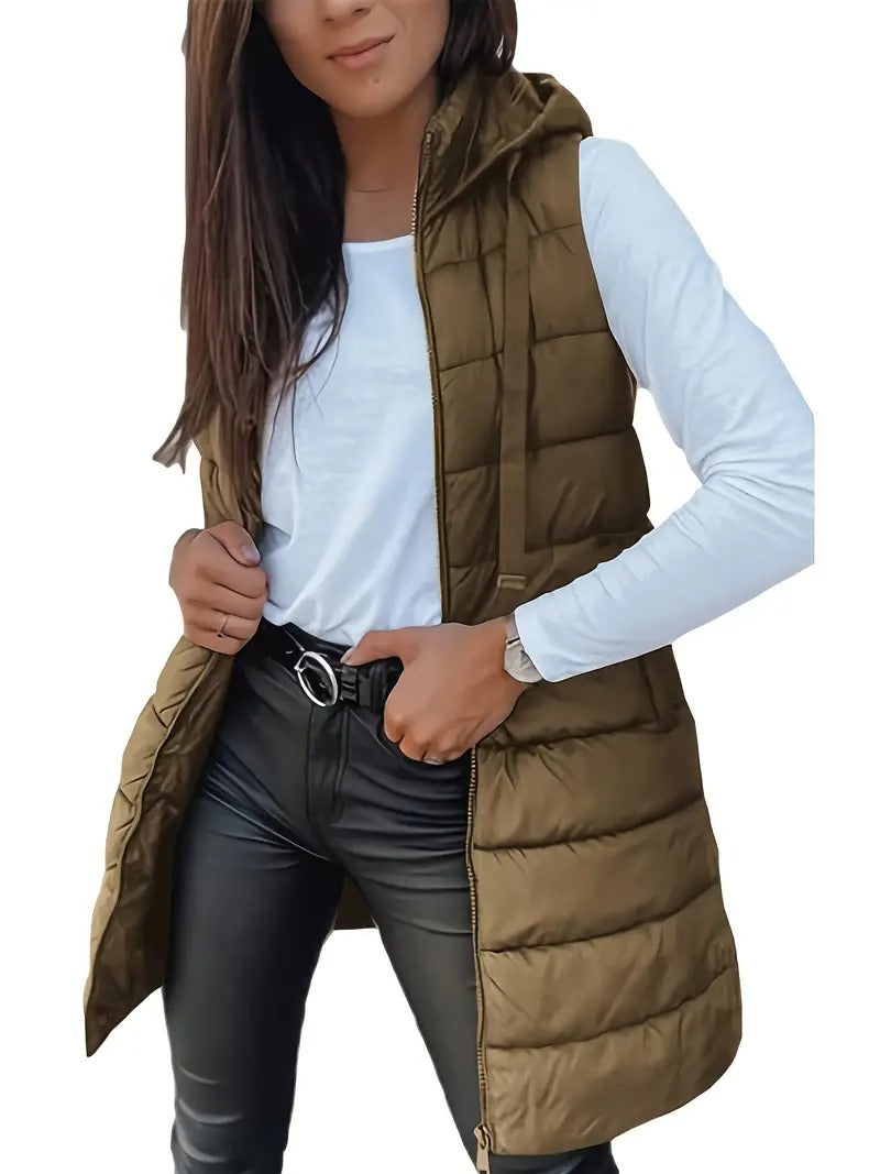 2025 fall winter new women's elegant hooded long vest midi - Temu